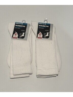 Mens Diabetic Socks Crew Length Size 6-12 White 2 Pair